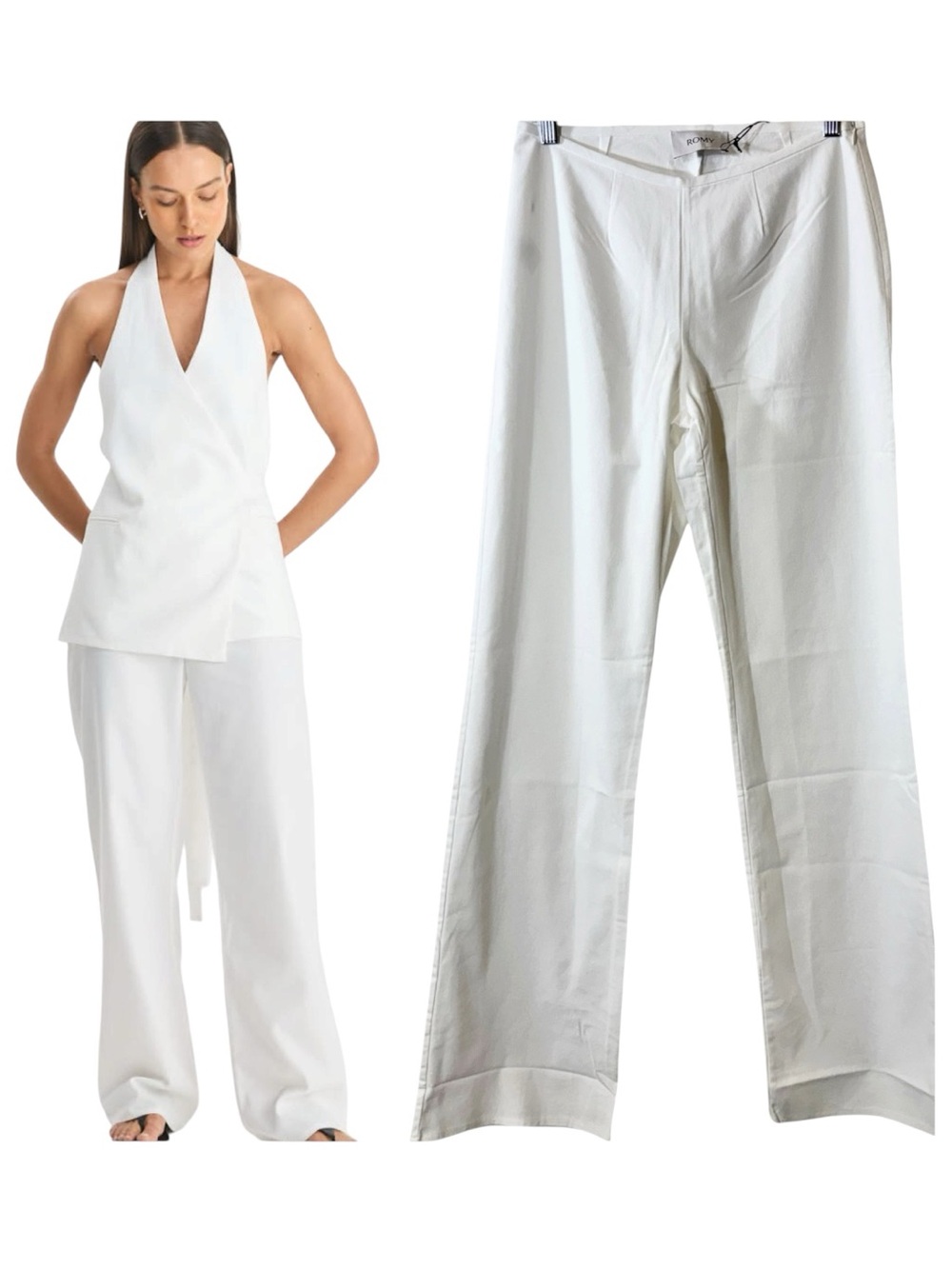 Romy The Brand Lila Hipster Pants White NWOT Linen Blend Wide Leg Trousers M